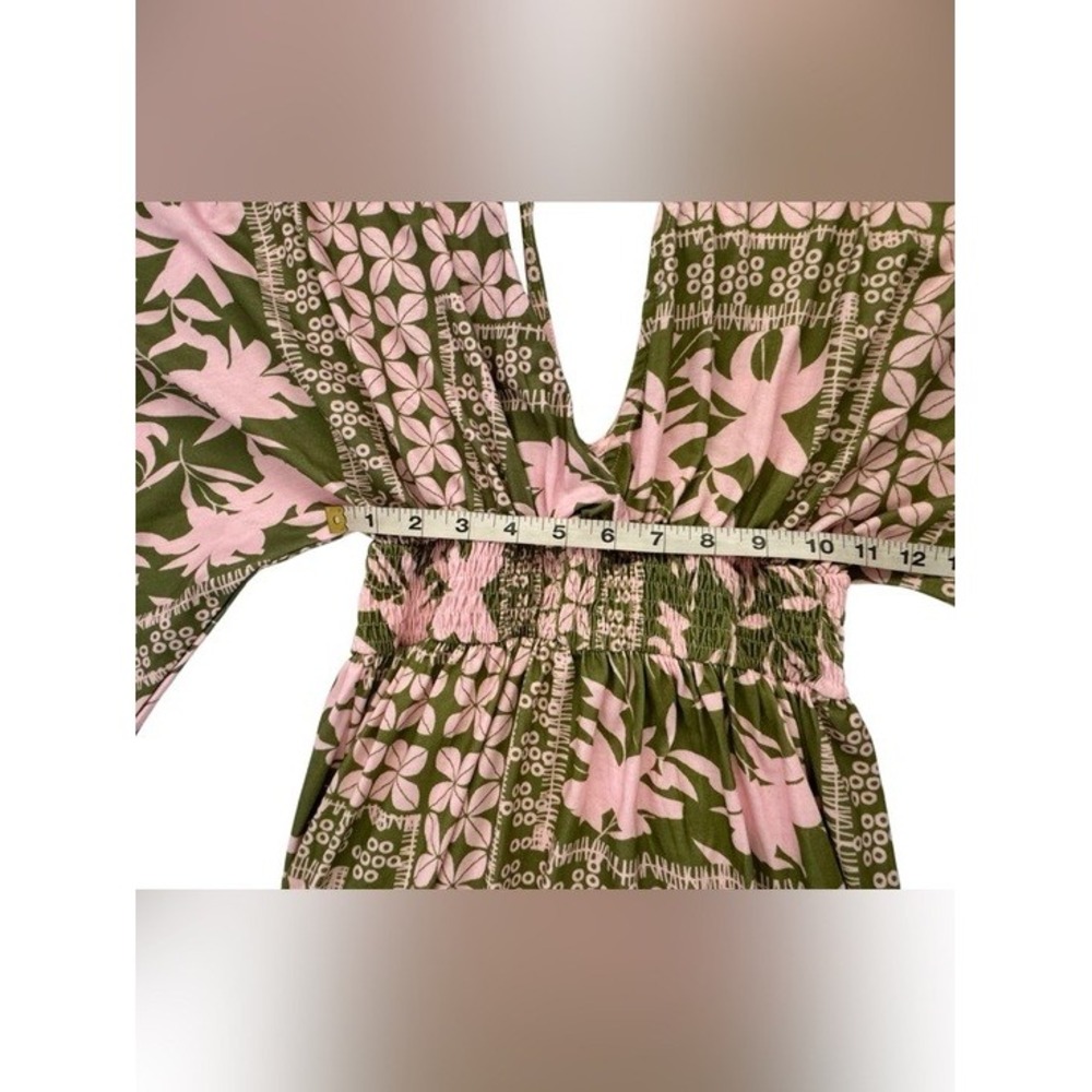 Unbranded Green & Pink Floral Boho Tropical Maxi Dress Kimono Sleeve Size Small - Picture 11 of 13